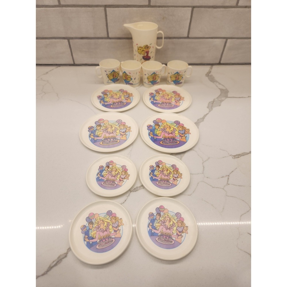 BARBIE Vintage Children's Tea Set 13 Pieces Chilton 1990's Plastic White Toy Set